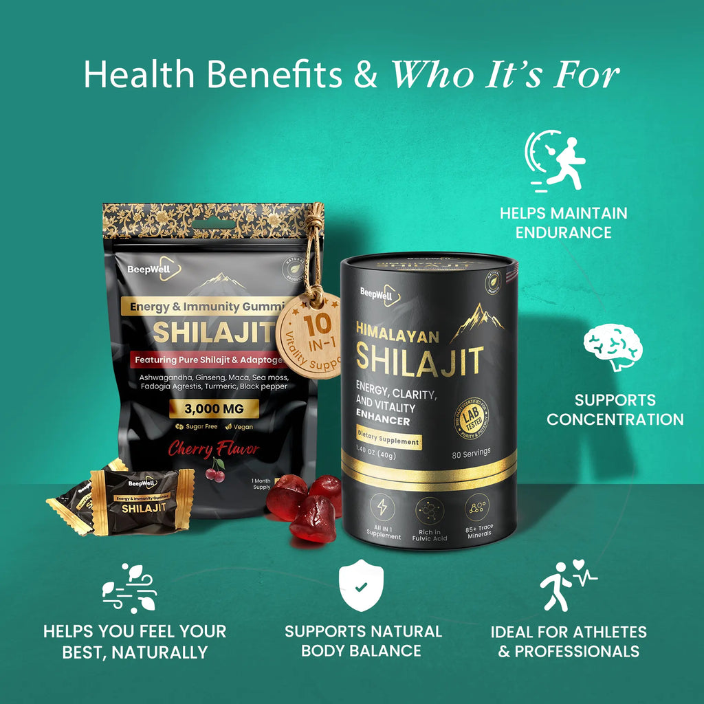 BeepWell Shilajit Combo – Resin (80 Servings) + Gummies with Ashwagandha (60 Ct) – Vegan, No Added Sugar