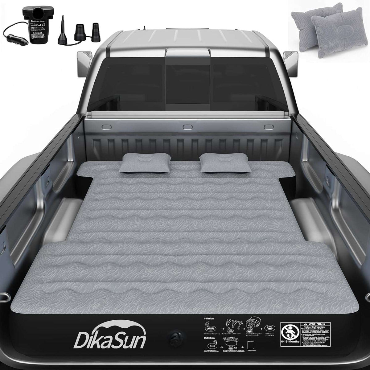 DikaSun 6.0-6.5 FT Full Size Pickup Truck Bed Air Mattress,Grey