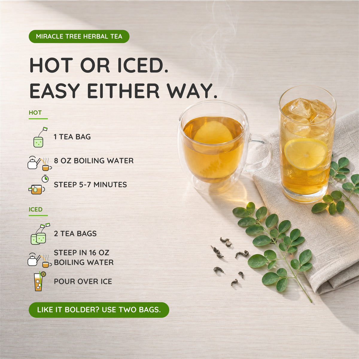Organic Moringa Tea - Green Tea - Decaffeinated Herbal Tea